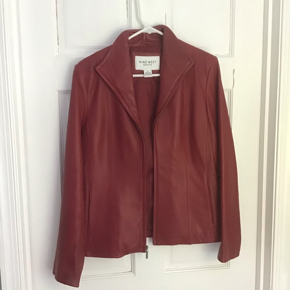 Beautiful red leather jacket, blazer style.
